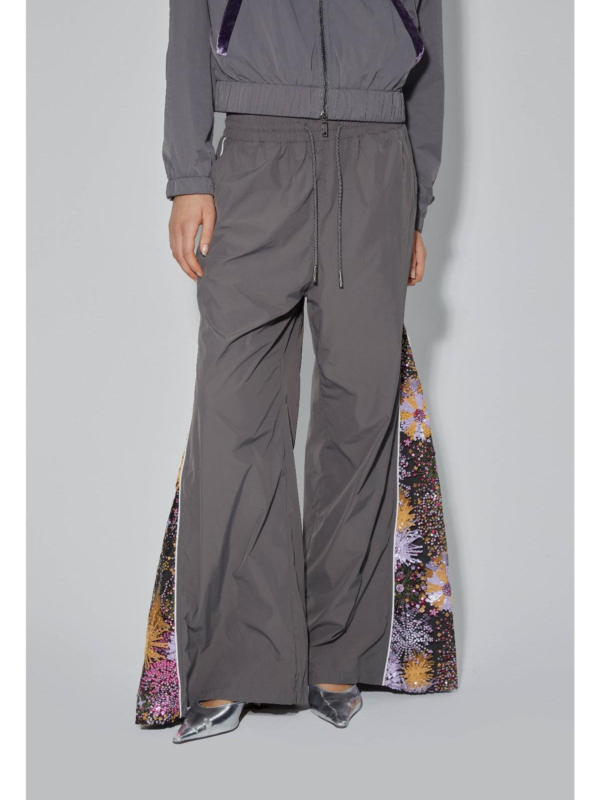 APRIORITY Sequin Spliced Low Waist Drapey Women's Nylon Polyester Pvc Wide-leg Pants
