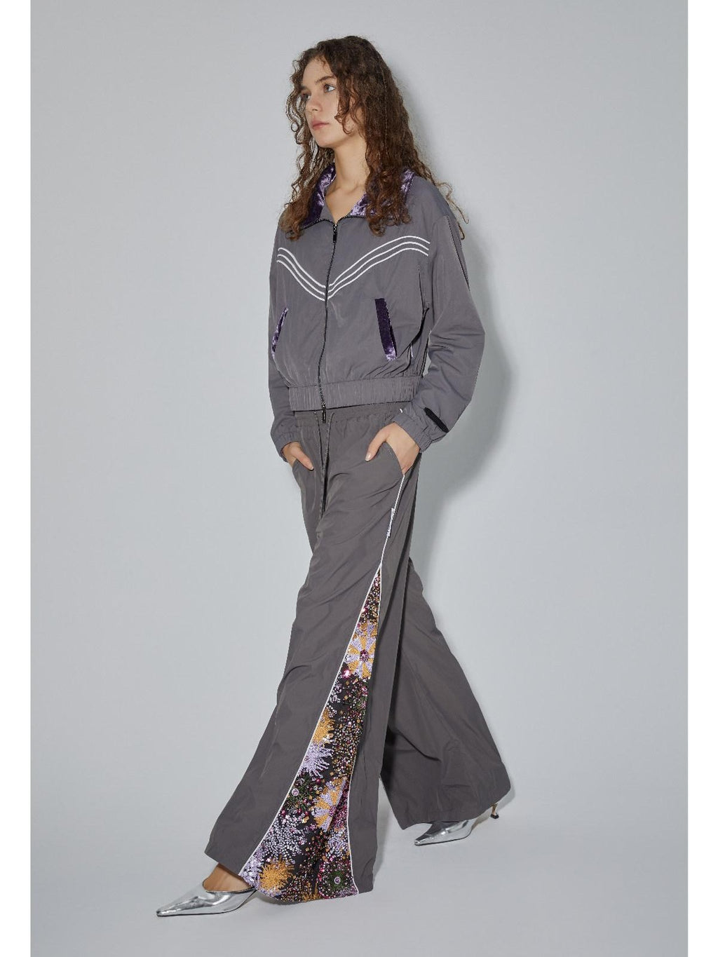 APRIORITY Sequin Spliced Low Waist Drapey Women's Nylon Polyester Pvc Wide-leg Pants