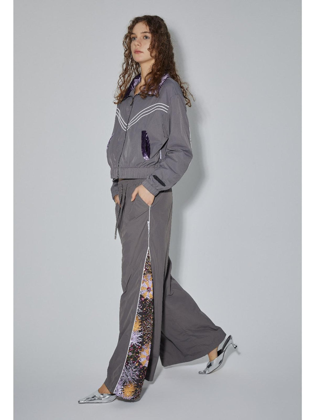 APRIORITY Sequin Spliced Low Waist Drapey Women's Nylon Polyester Pvc Wide-leg Pants