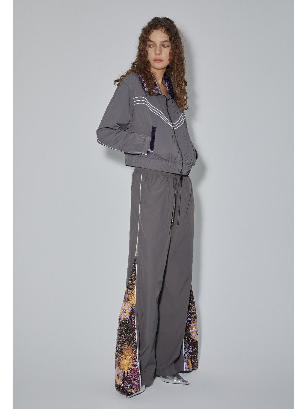 APRIORITY Sequin Spliced Low Waist Drapey Women's Nylon Polyester Pvc Wide-leg Pants