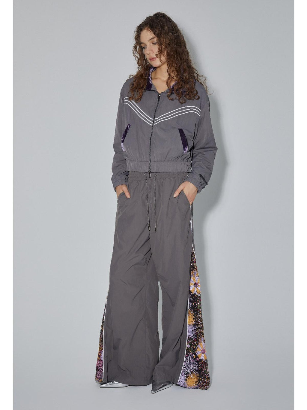 APRIORITY Sequin Spliced Low Waist Drapey Women's Nylon Polyester Pvc Wide-leg Pants
