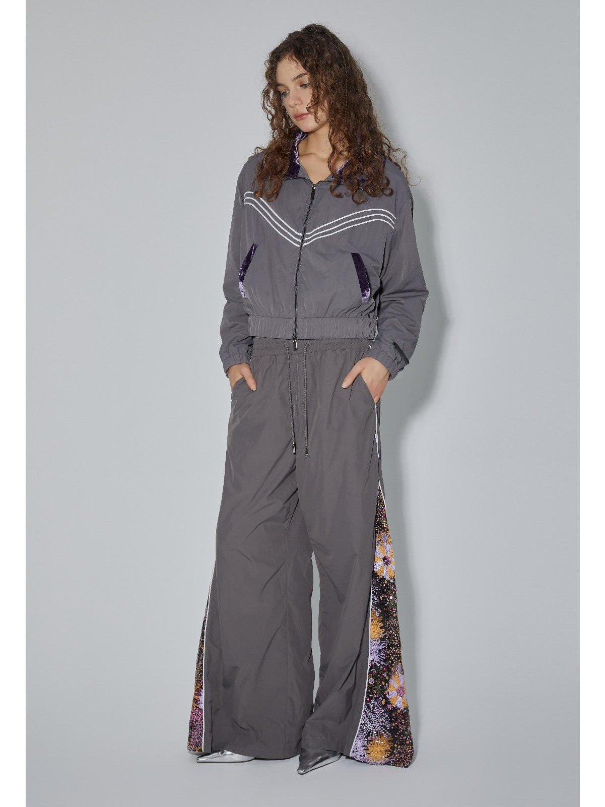 APRIORITY Sequin Spliced Low Waist Drapey Women's Nylon Polyester Pvc Wide-leg Pants
