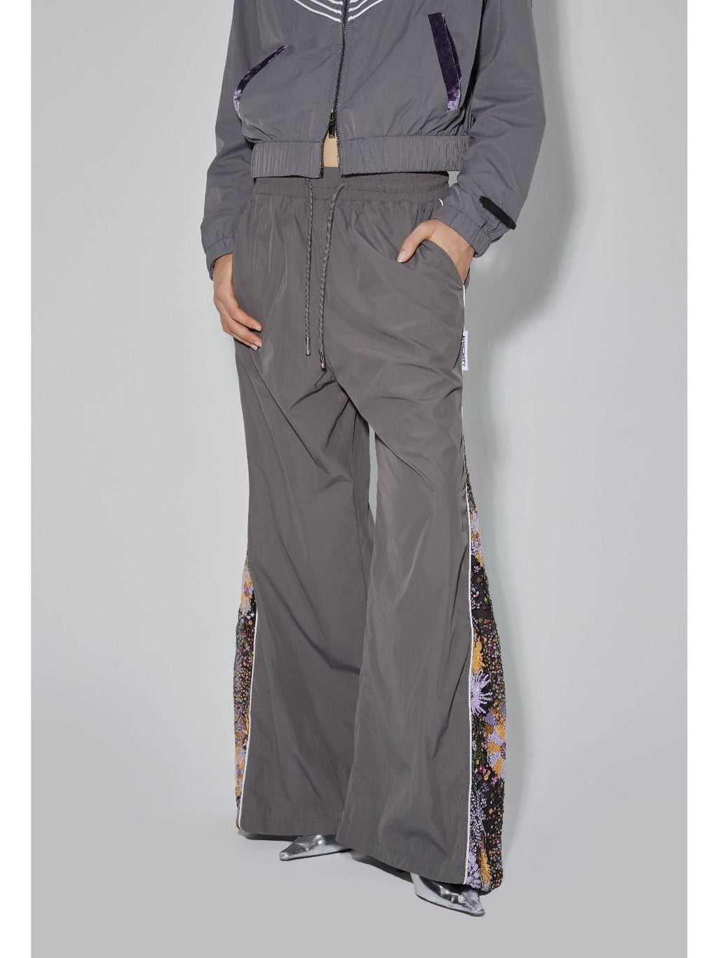 APRIORITY Sequin Spliced Low Waist Drapey Women's Nylon Polyester Pvc Wide-leg Pants