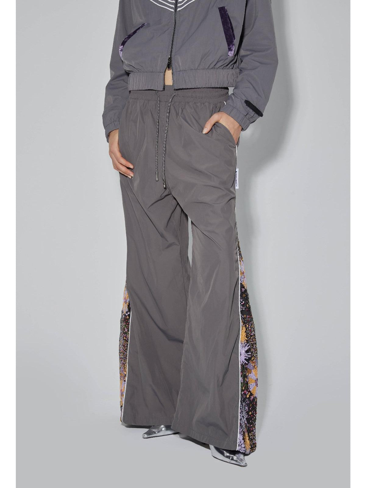 APRIORITY Sequin Spliced Low Waist Drapey Women's Nylon Polyester Pvc Wide-leg Pants