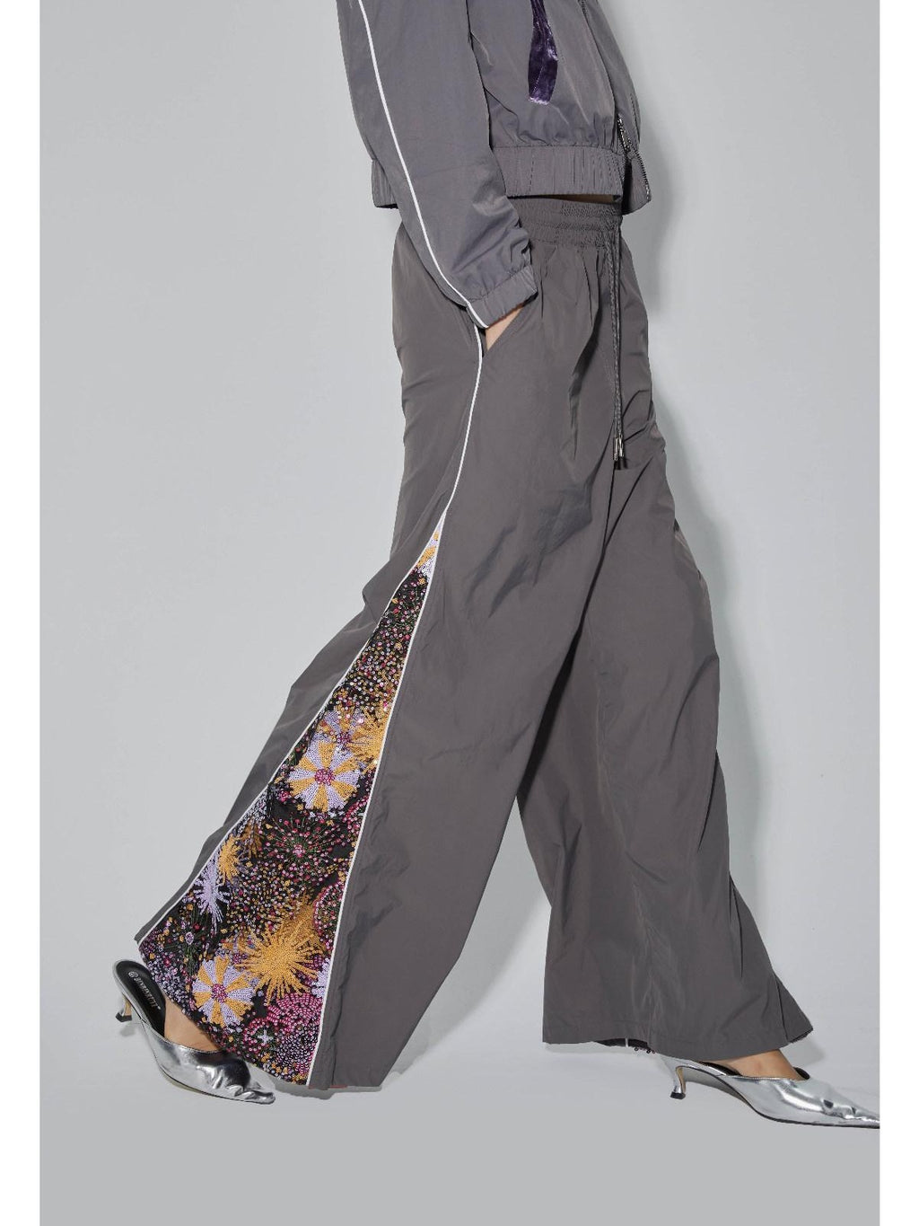 APRIORITY Sequin Spliced Low Waist Drapey Women's Nylon Polyester Pvc Wide-leg Pants