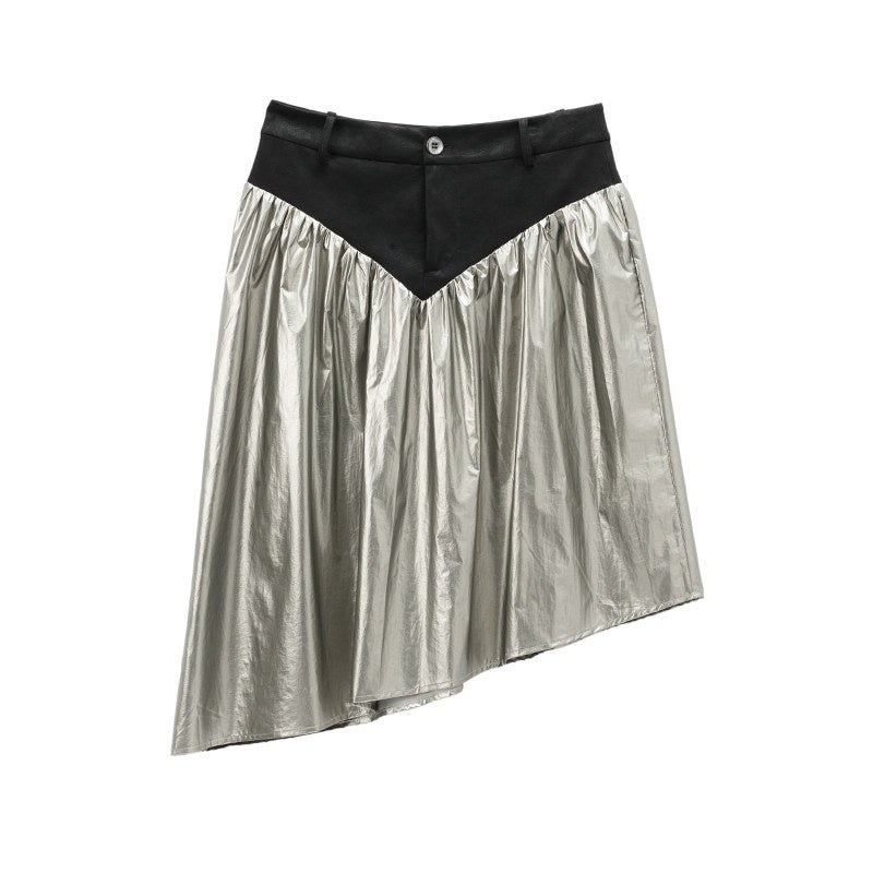 APRIORITY_Shiny_Silver_Asymmetrical_Triangle_Panel_Women's_Pu_Nylon_Midi_Skirts_800551204111_MISSTT