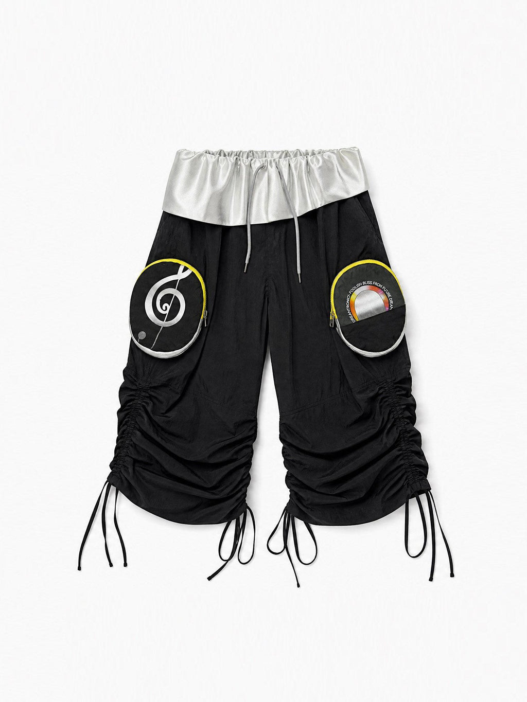 APRIORITY Silver Colorblock Print Ruched Adjustable Zip Cargo Women's Lyocell Nylon Shorts