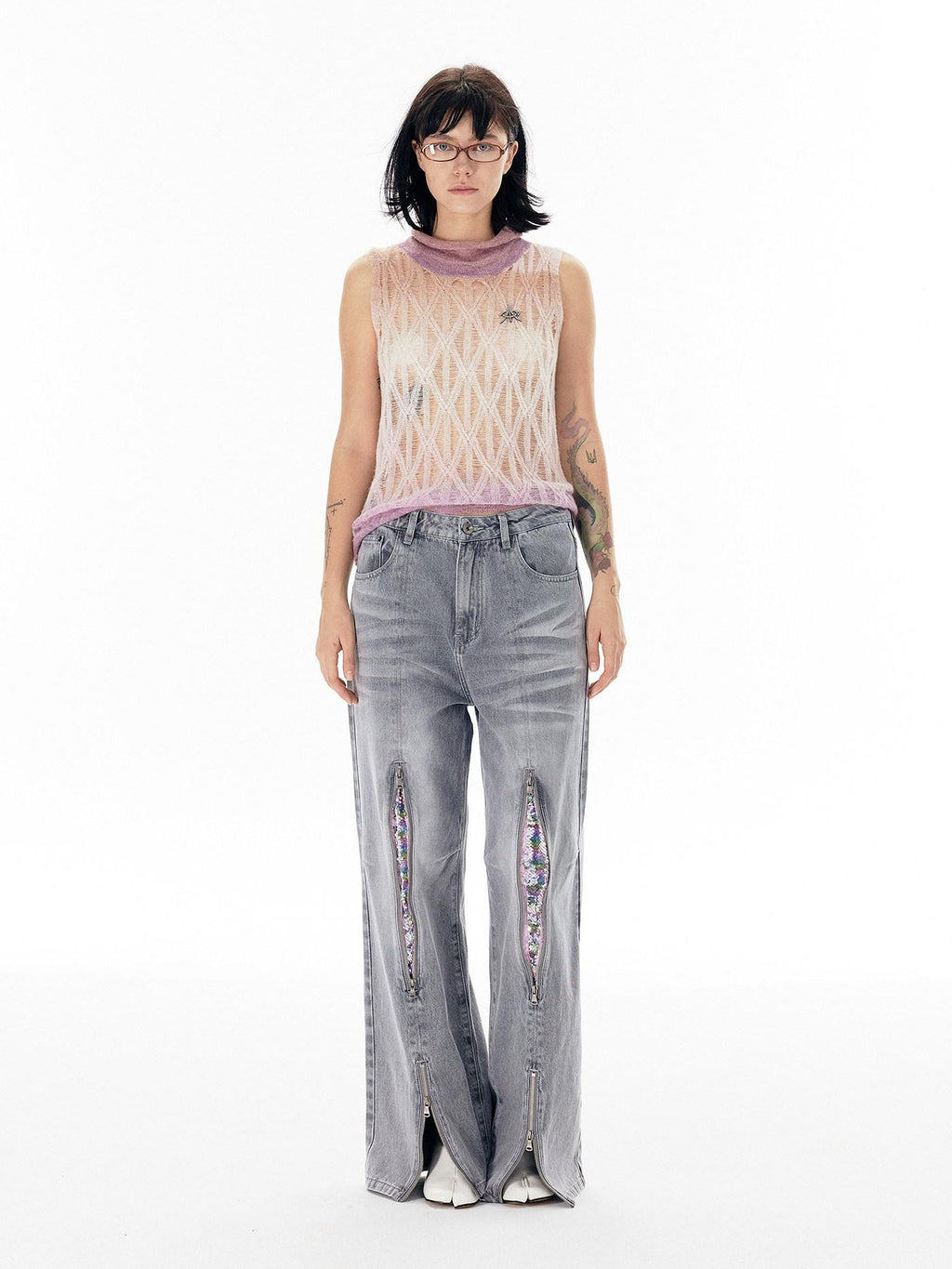 APRIORITY Silver Firework Print Relaxed High Waist Women's Cotton Denim Straight-leg Jeans