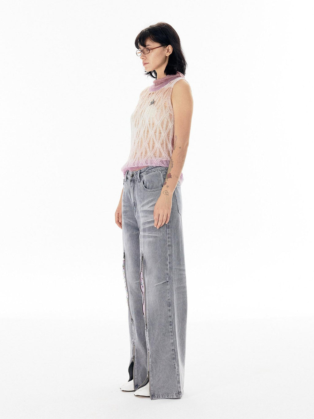 APRIORITY Silver Firework Print Relaxed High Waist Women's Cotton Denim Straight-leg Jeans