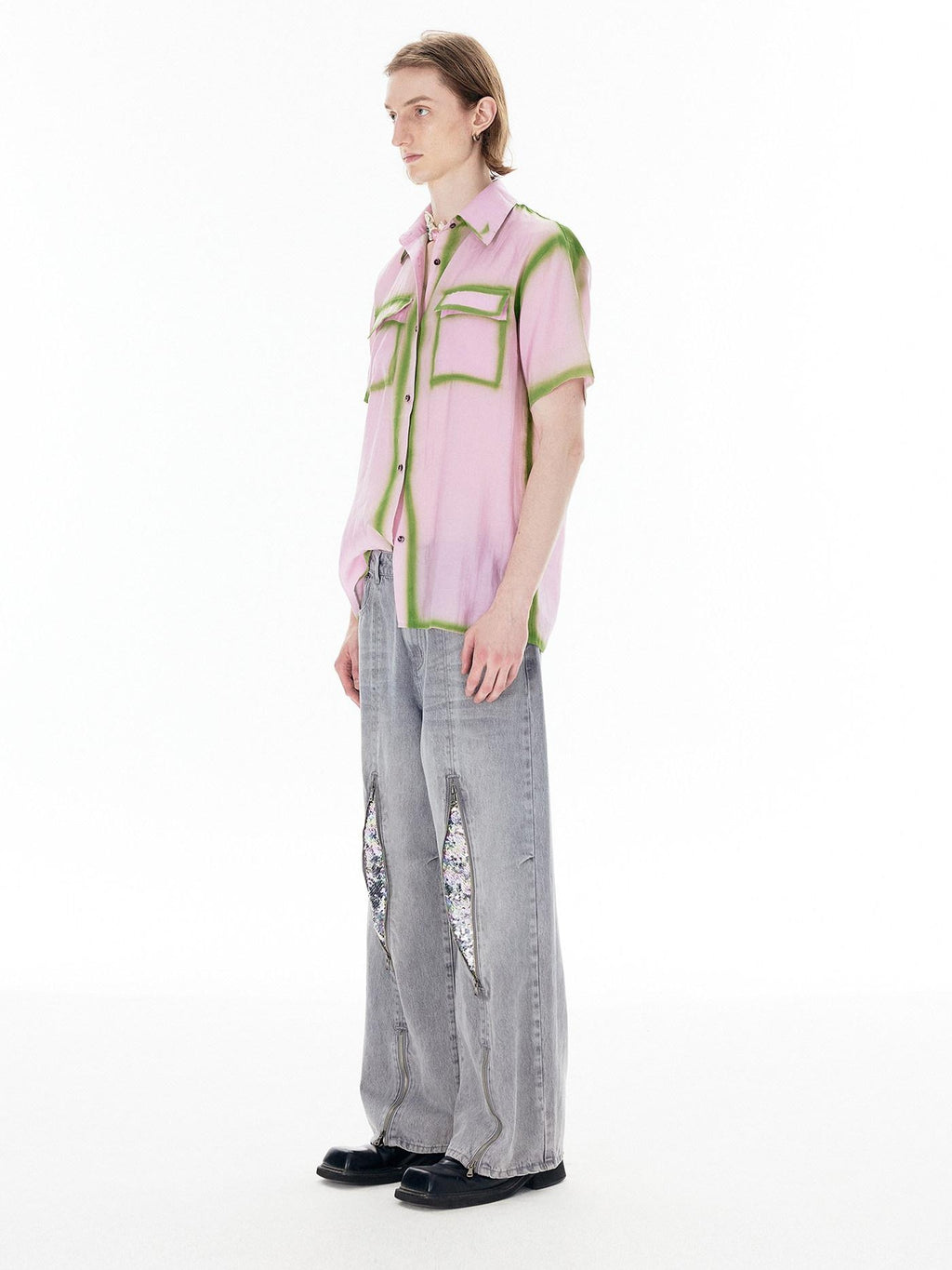 APRIORITY Silver Firework Print Relaxed High Waist Women's Cotton Denim Straight-leg Jeans