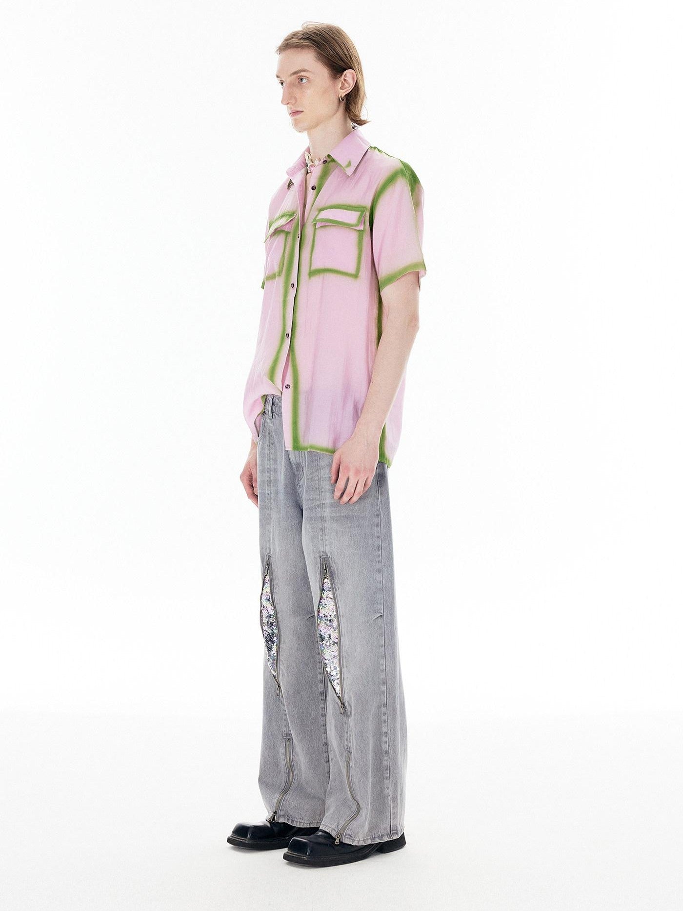 APRIORITY Silver Firework Print Relaxed High Waist Women's Cotton Denim Straight-leg Jeans