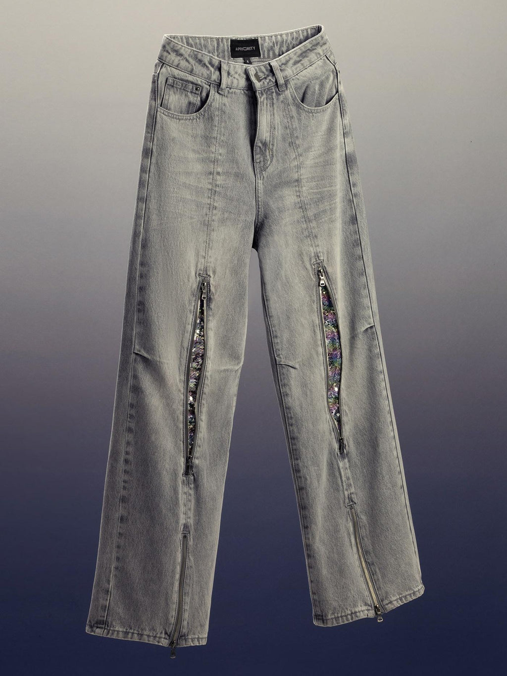APRIORITY Silver Firework Print Relaxed High Waist Women's Cotton Denim Straight-leg Jeans