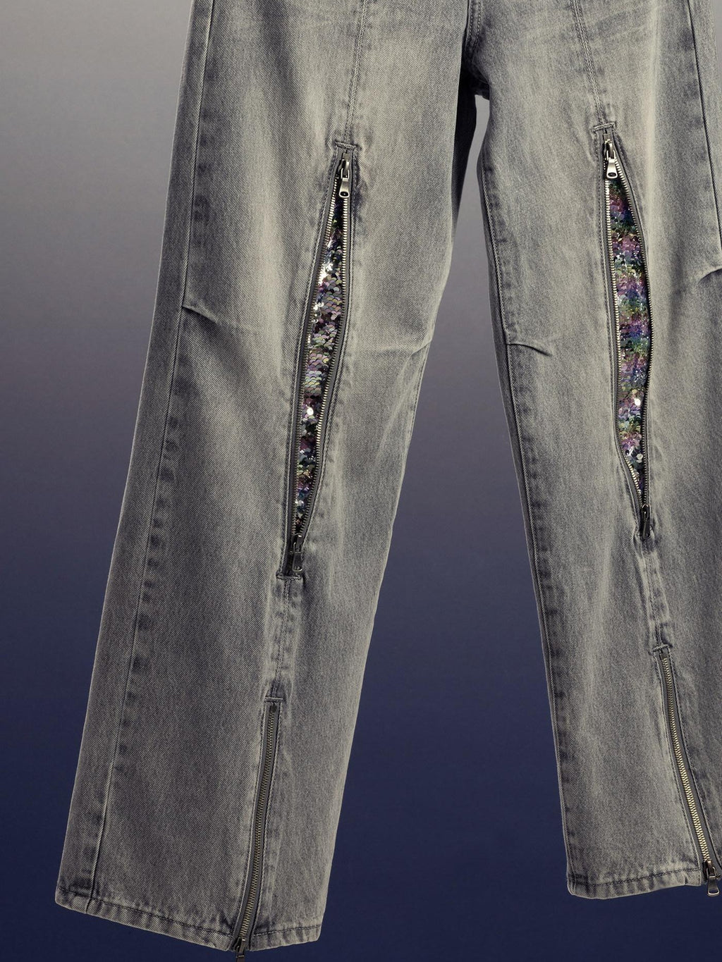 APRIORITY Silver Firework Print Relaxed High Waist Women's Cotton Denim Straight-leg Jeans