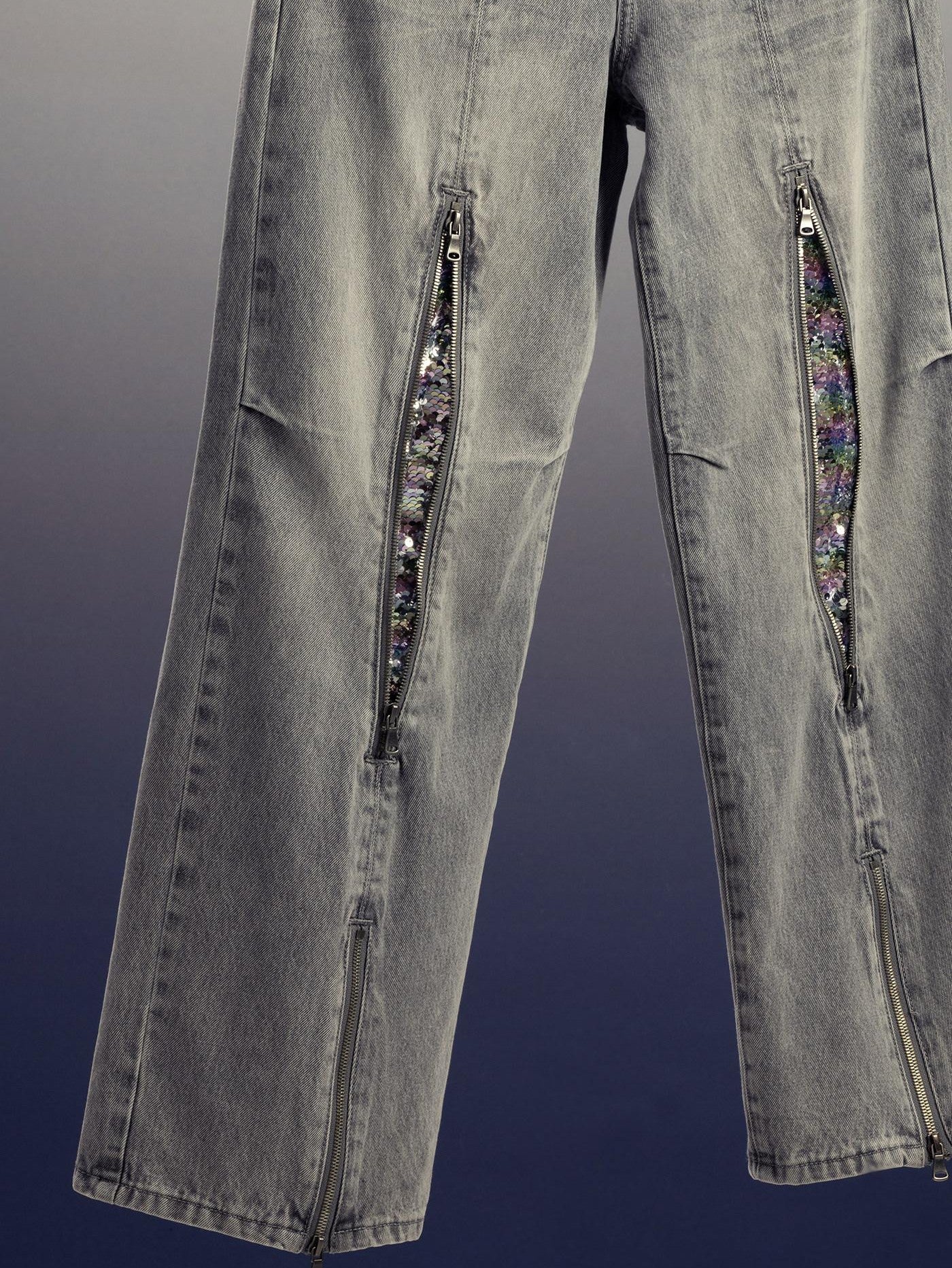 APRIORITY Silver Firework Print Relaxed High Waist Women's Cotton Denim Straight-leg Jeans