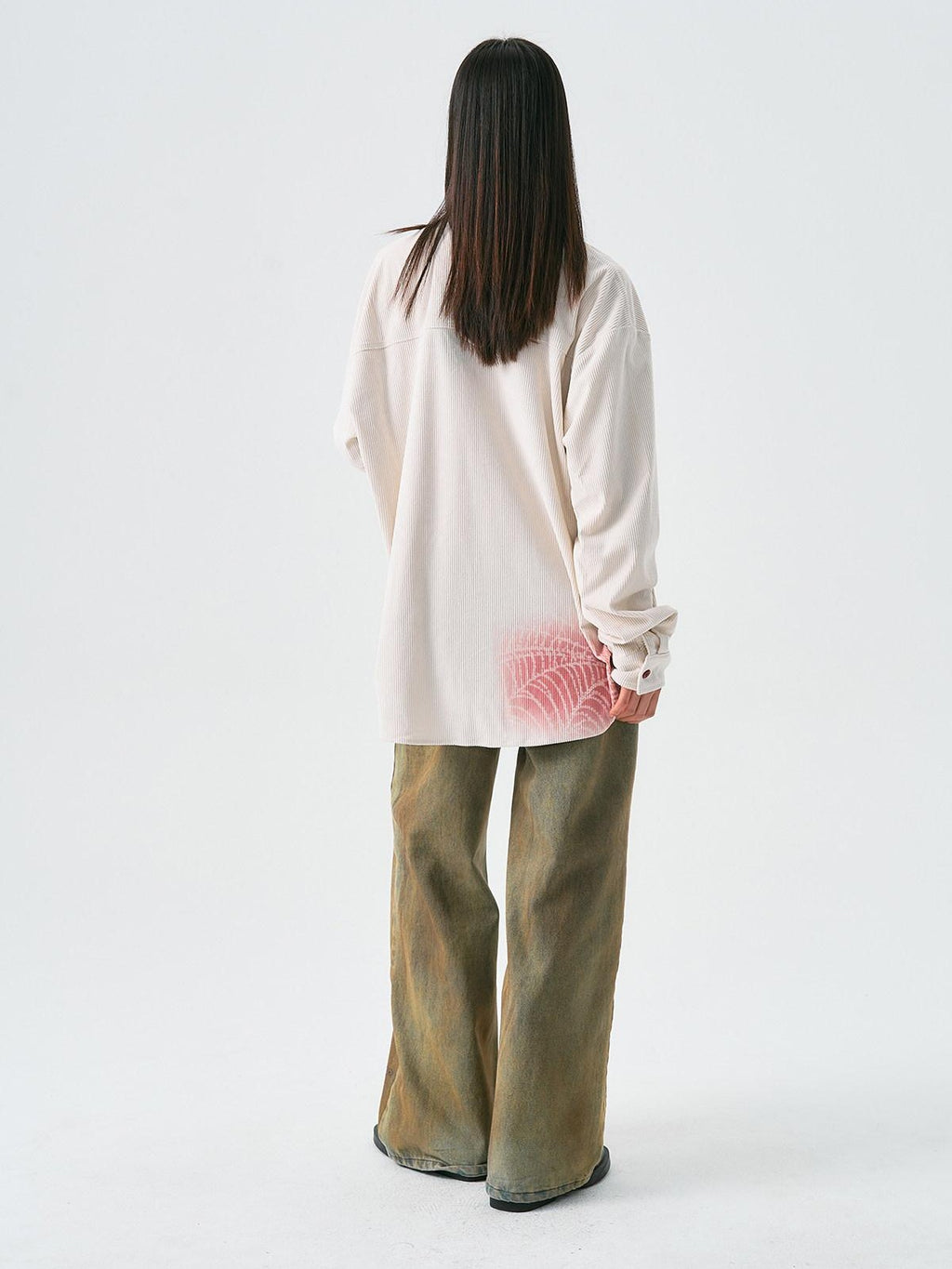 APRIORITY Spray Dyed Corduroy Woven Asymmetric Flap Pocket Women's Polyester Shirts