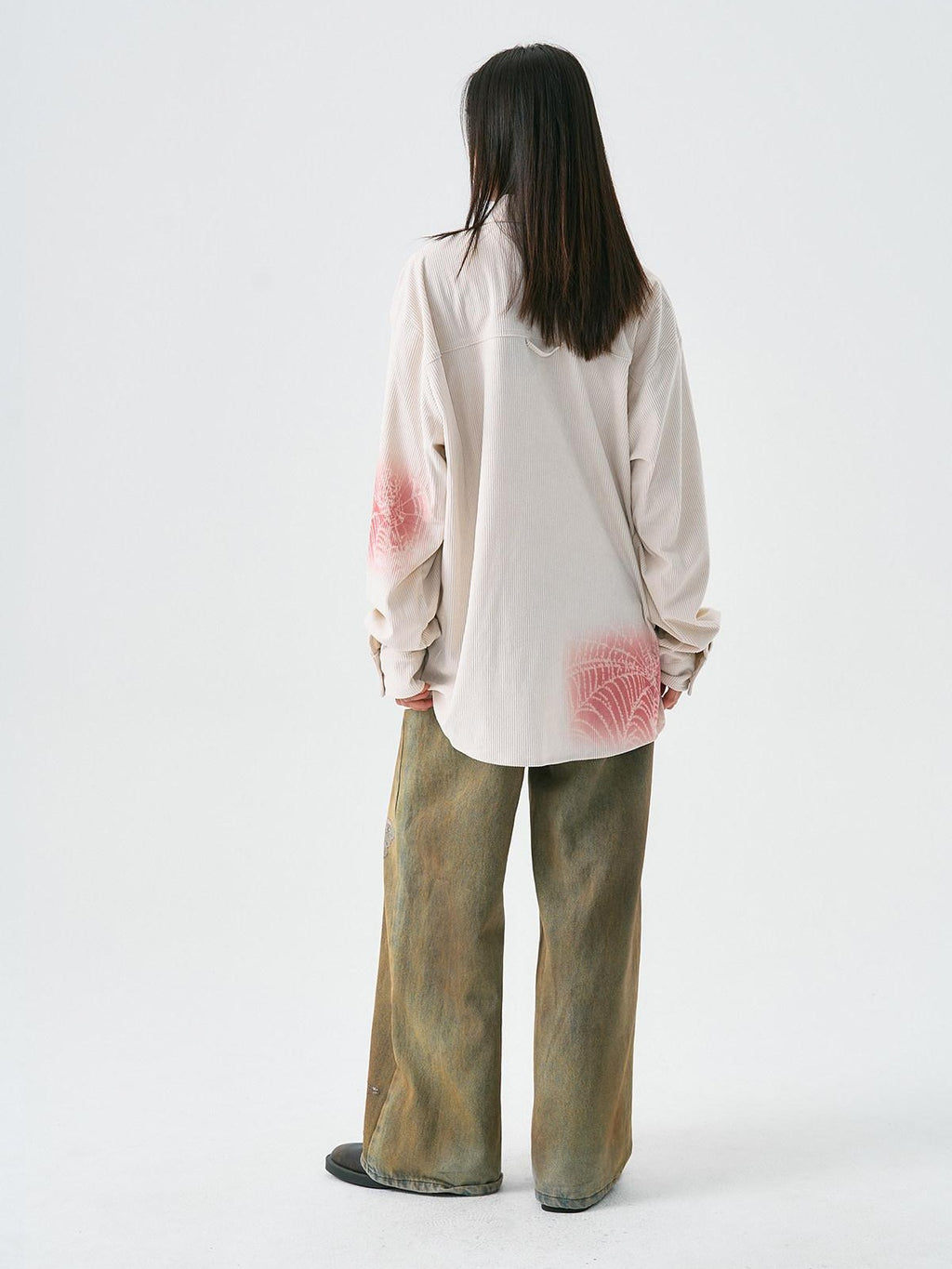 APRIORITY Spray Dyed Corduroy Woven Asymmetric Flap Pocket Women's Polyester Shirts