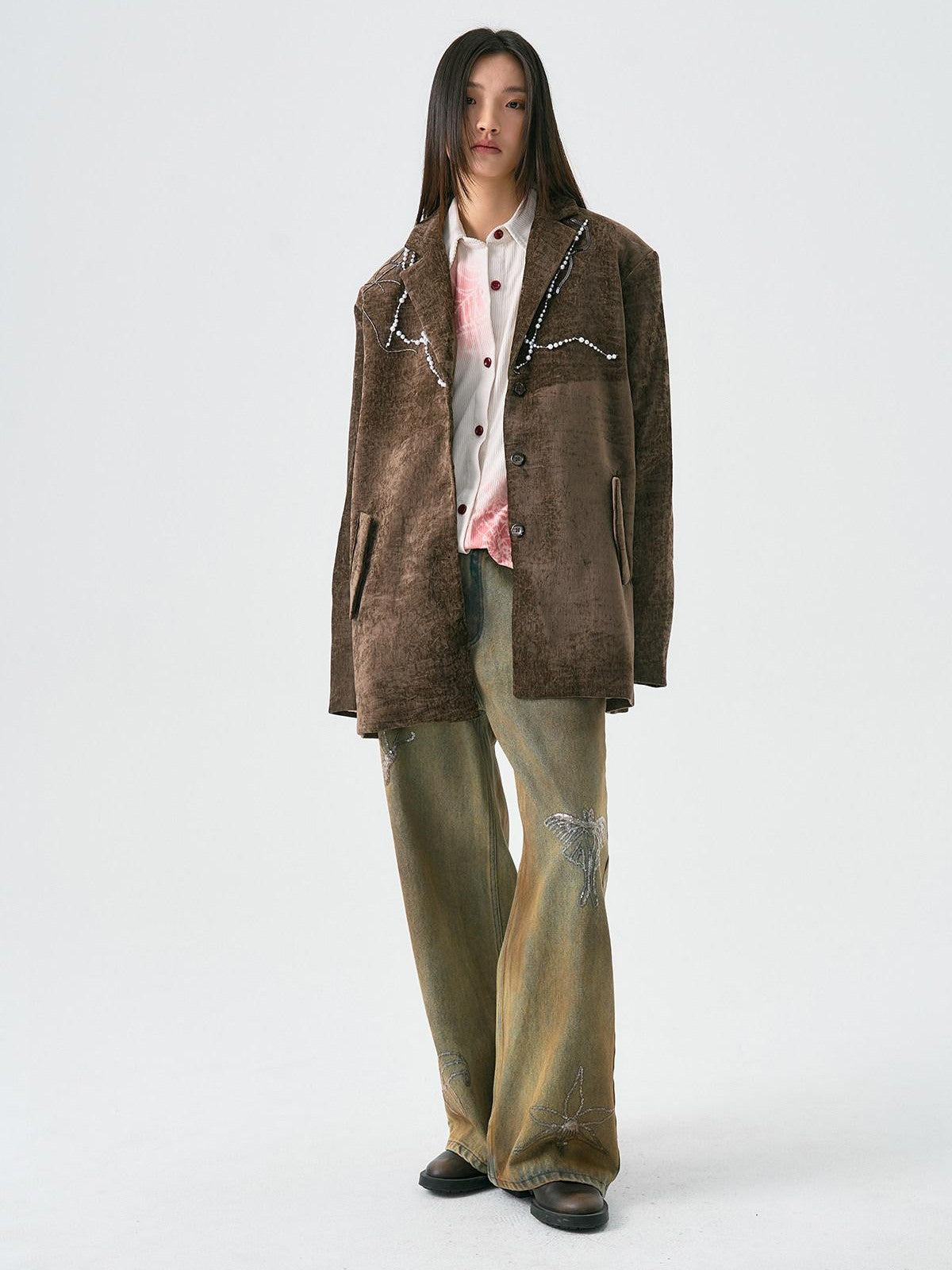 APRIORITY Spray Dyed Corduroy Woven Asymmetric Flap Pocket Women's Polyester Shirts