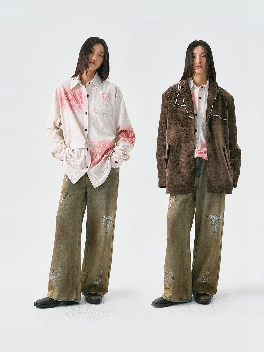 APRIORITY Spray Dyed Corduroy Woven Asymmetric Flap Pocket Women's Polyester Shirts