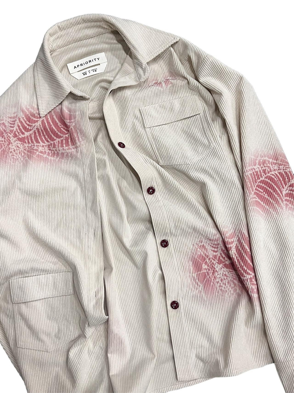 APRIORITY Spray Dyed Corduroy Woven Asymmetric Flap Pocket Women's Polyester Shirts