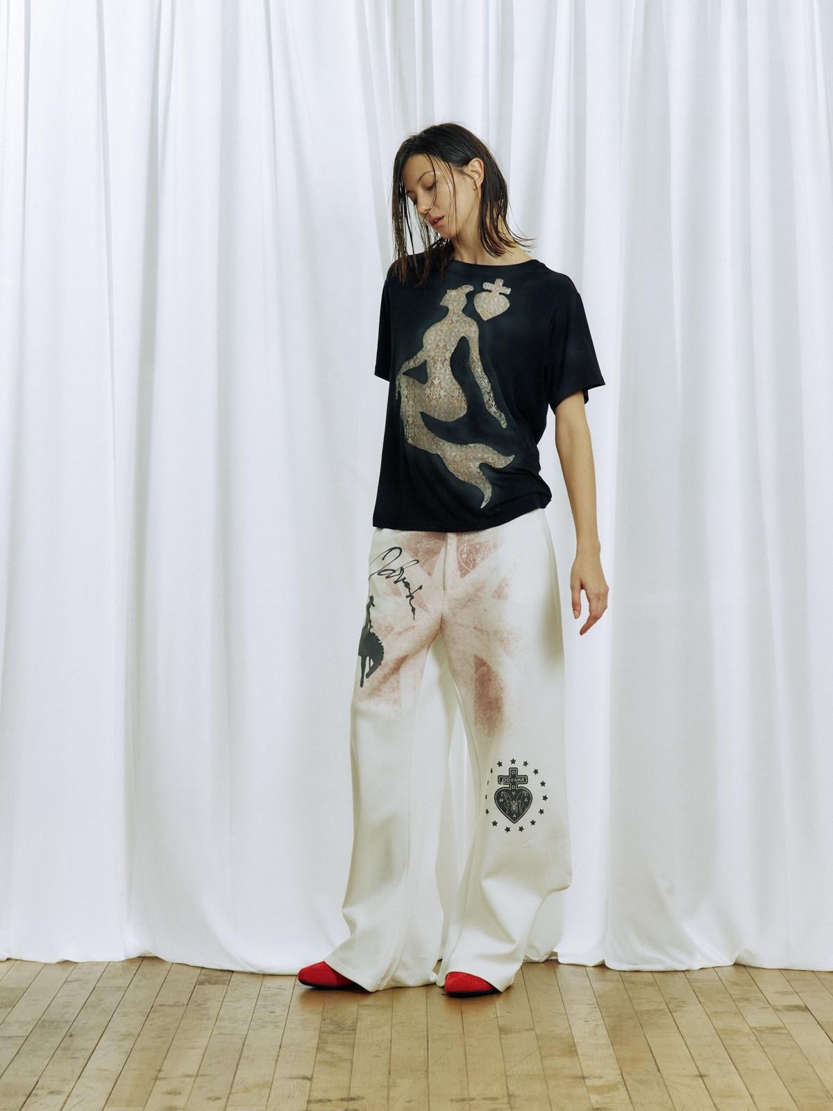 APRIORITY Spray Dyed Mermaid Lace Cutout Spliced Women's Short Sleeve T-shirts