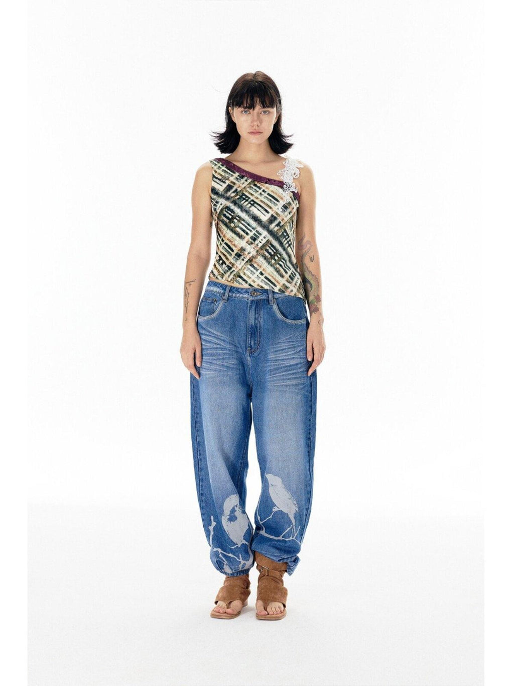 APRIORITY Striped Applique Embroidery Lace Velvet Slim Women's Polyester Blend Tank Tops