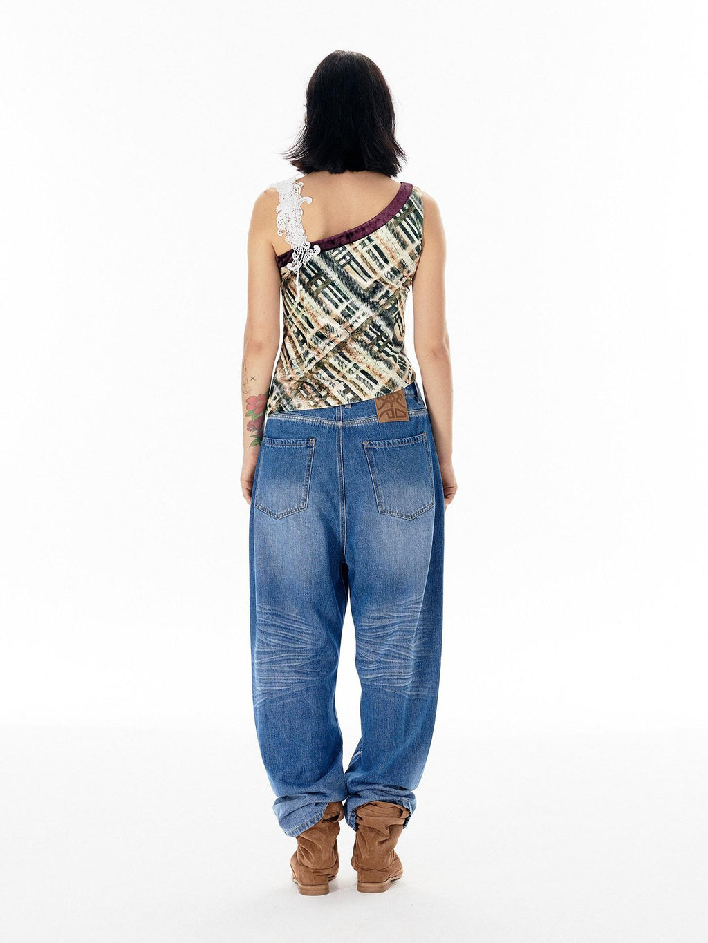 APRIORITY Striped Applique Embroidery Lace Velvet Slim Women's Polyester Blend Tank Tops