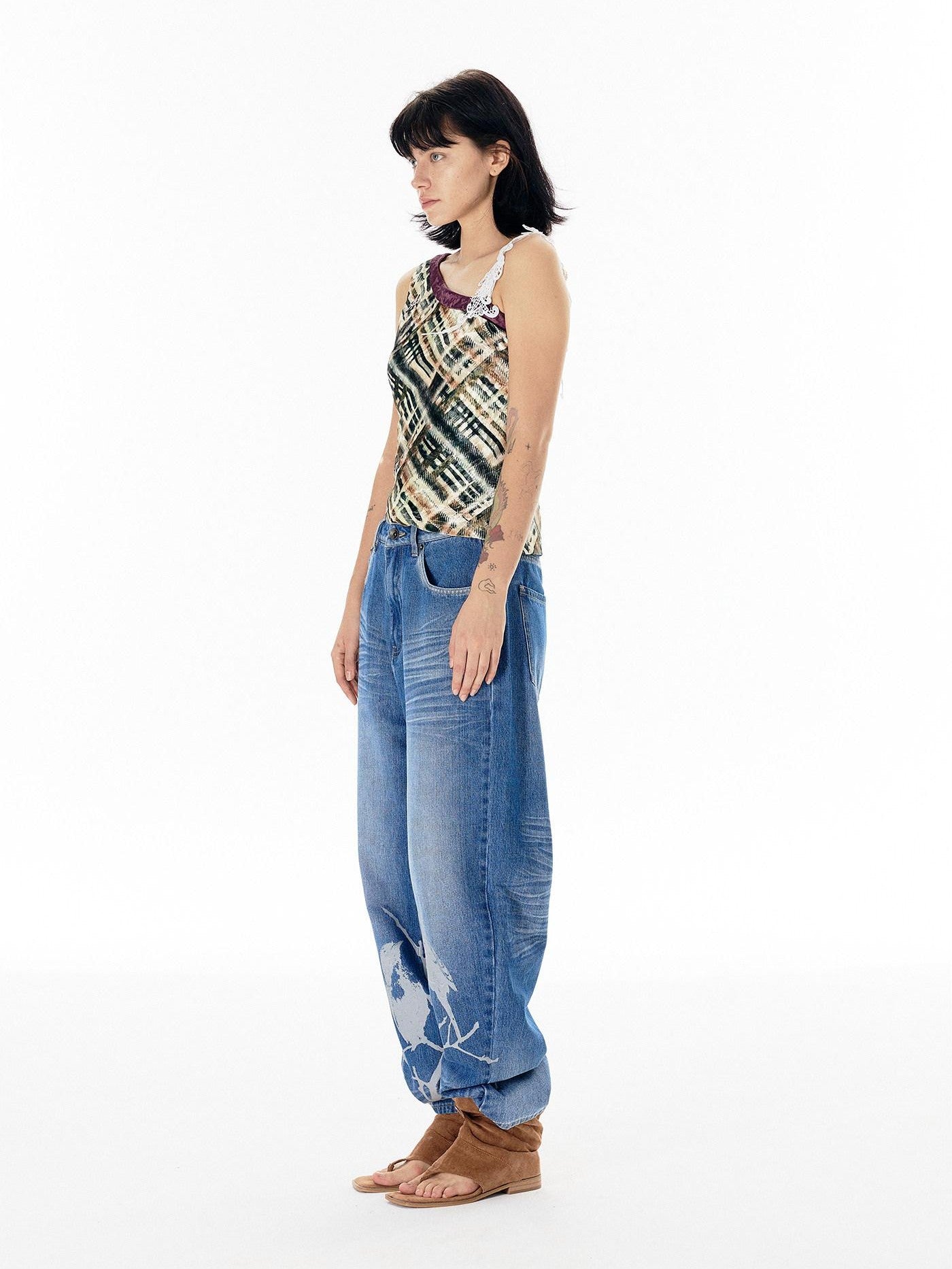 APRIORITY Striped Applique Embroidery Lace Velvet Slim Women's Polyester Blend Tank Tops
