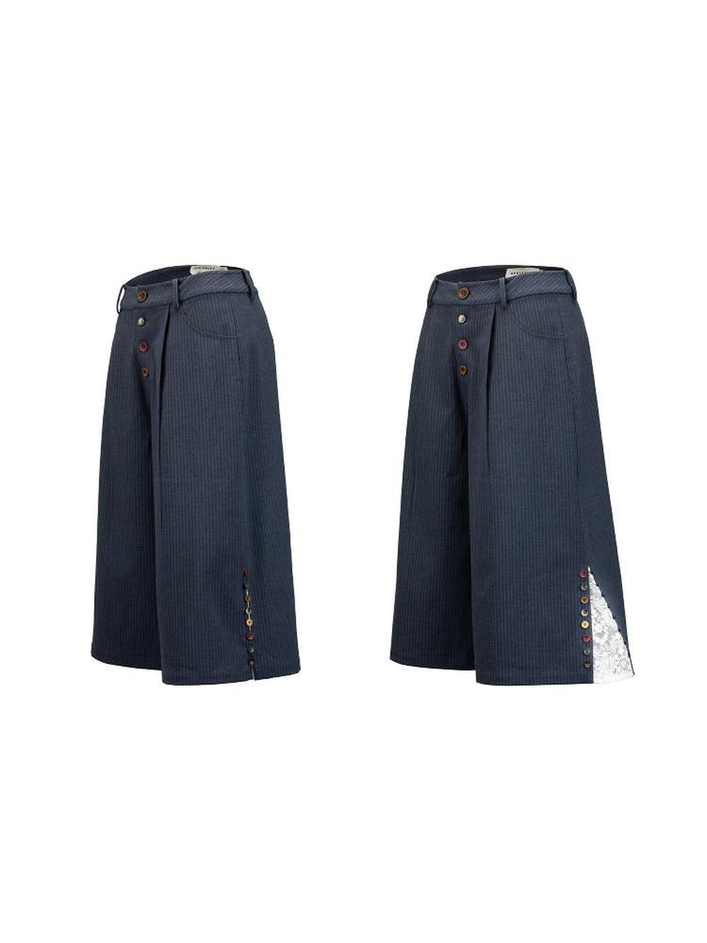 APRIORITY Striped Lace Patchwork Pleated Hem Women's Polyester Blend Tailored Shorts