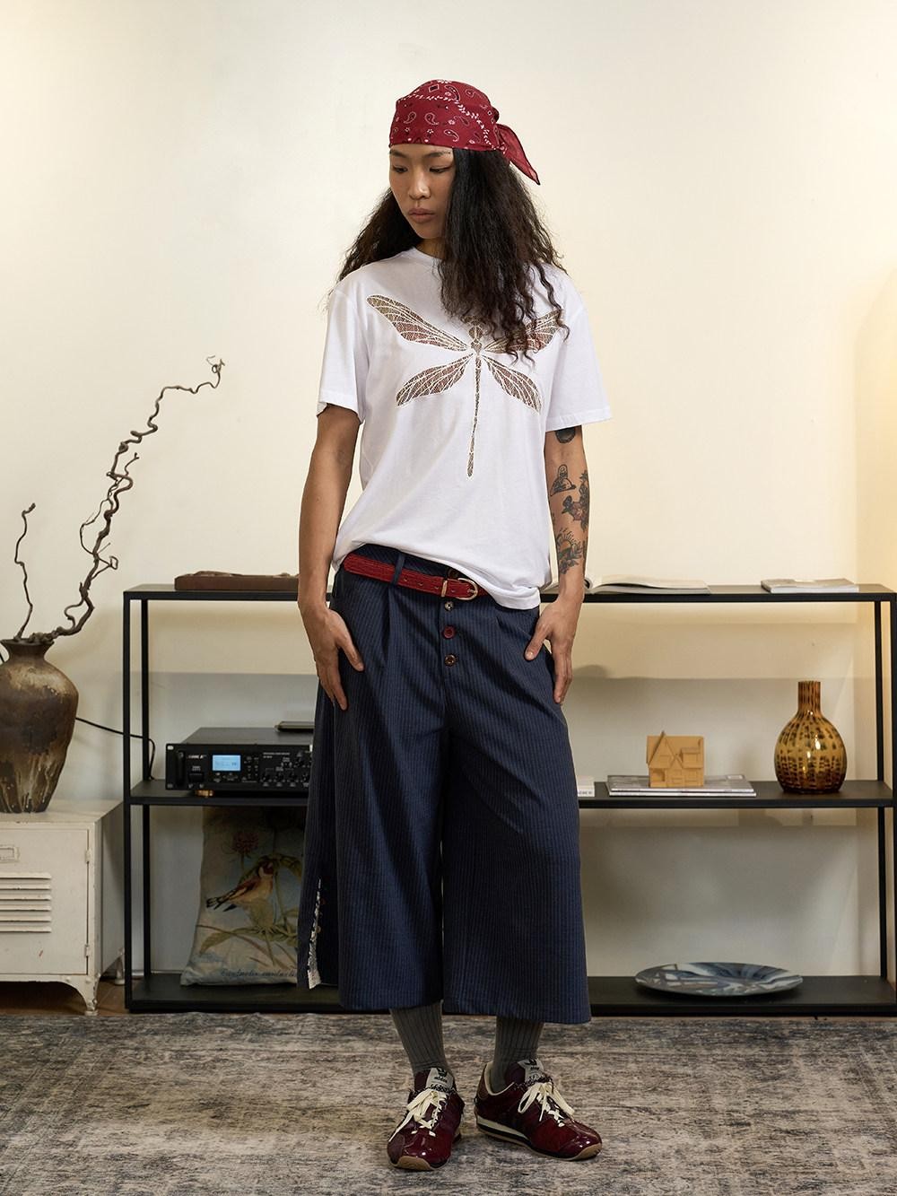 APRIORITY Striped Lace Patchwork Pleated Hem Women's Polyester Blend Tailored Shorts