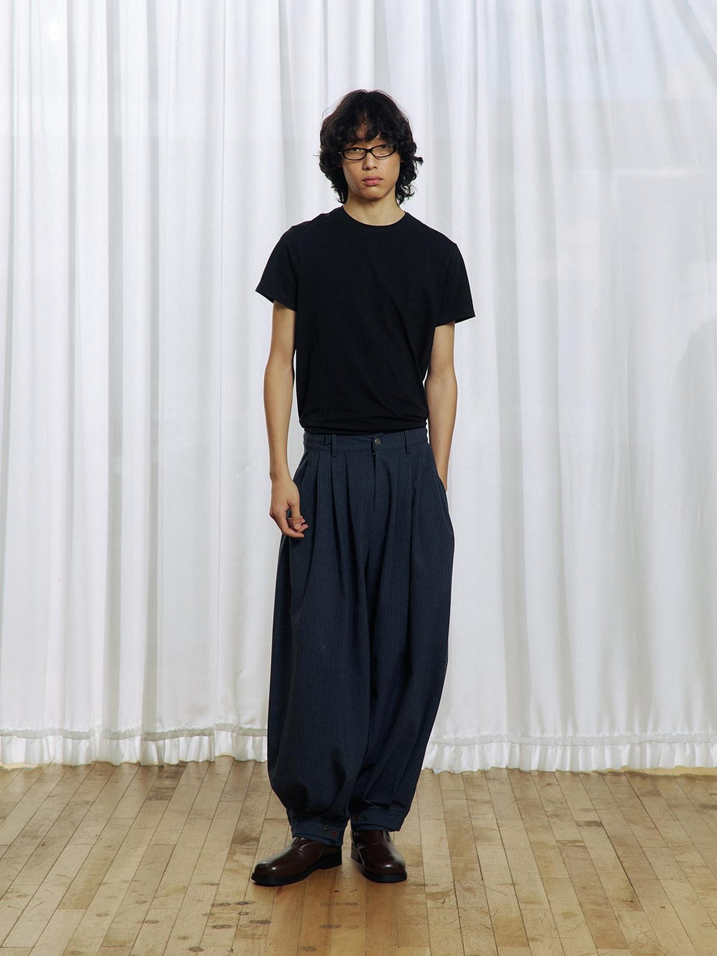 APRIORITY Striped Pleated Button Adjustable Women's Polyester Blend Harem Pants