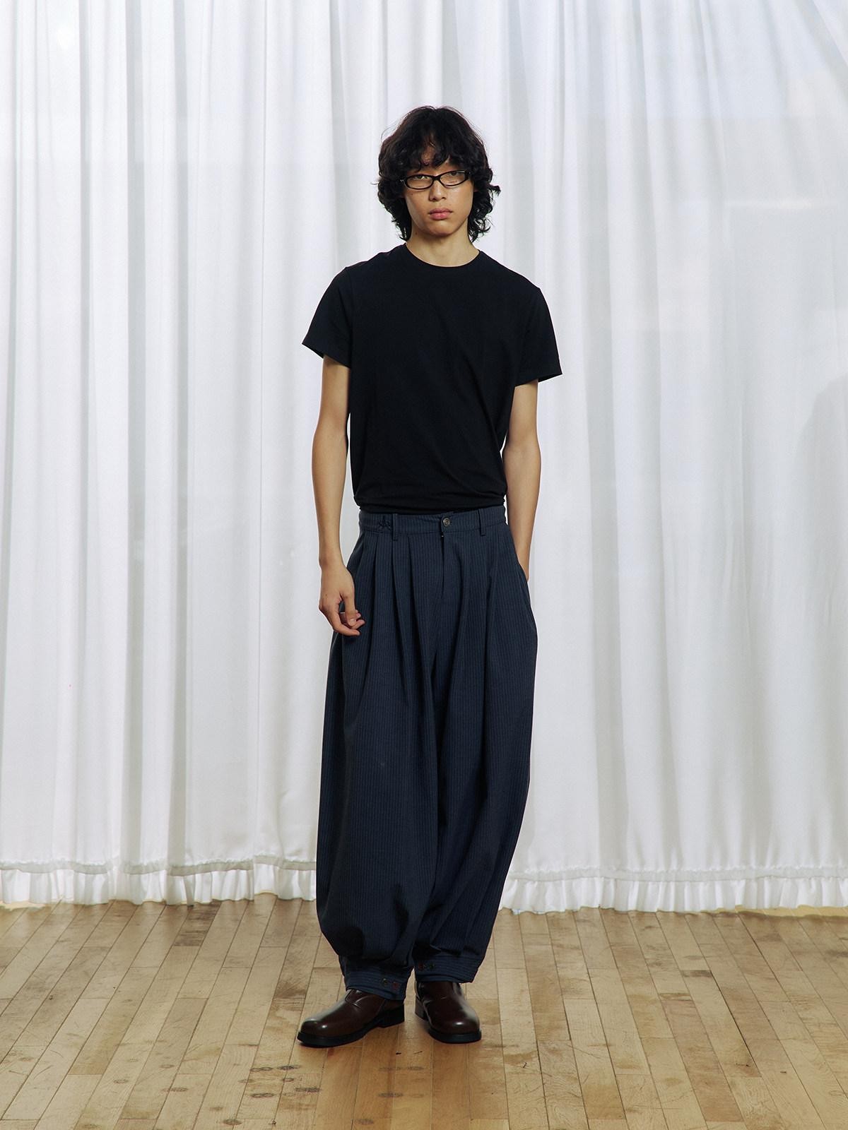 APRIORITY Striped Pleated Button Adjustable Women's Polyester Blend Harem Pants