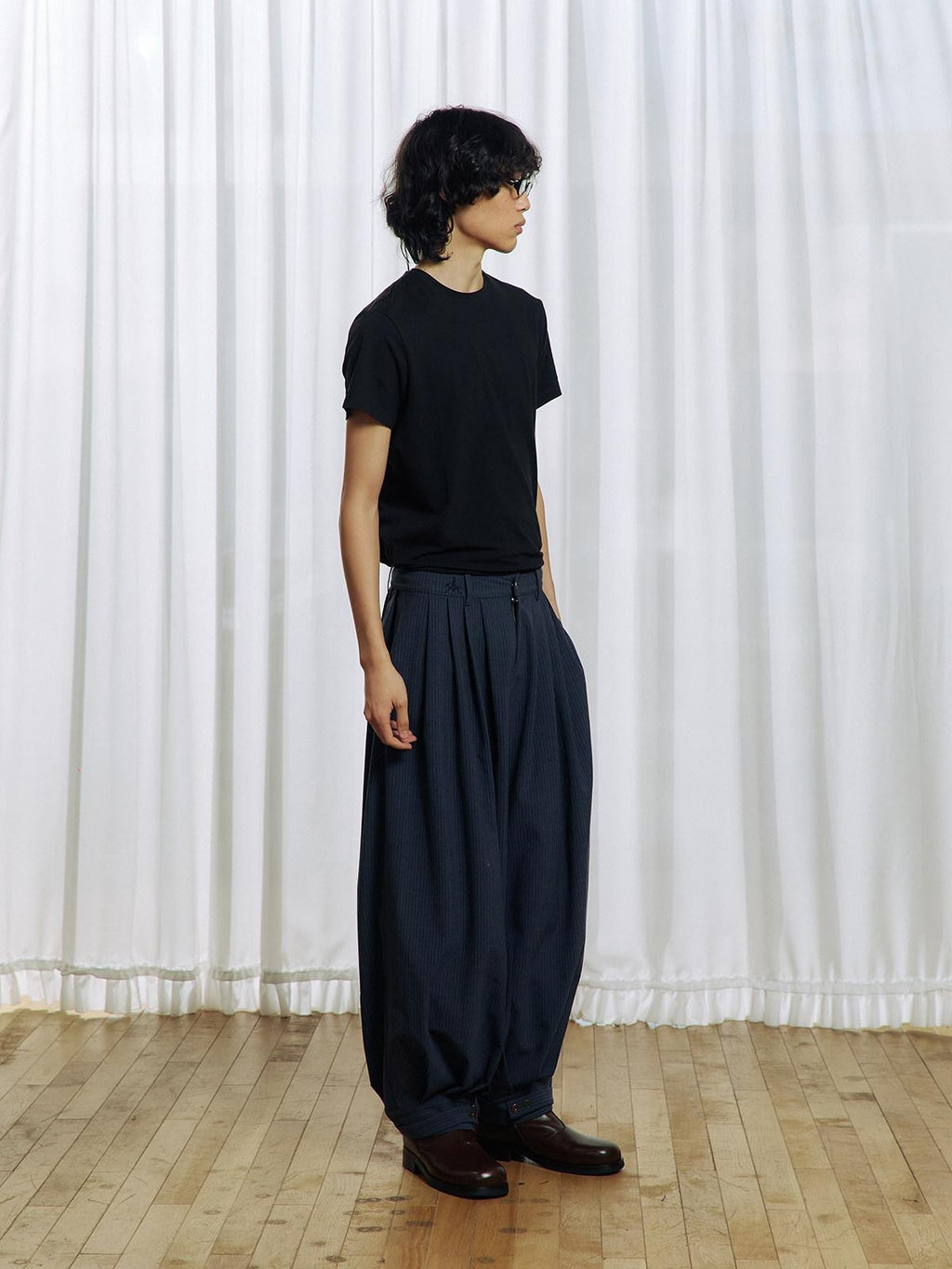 APRIORITY Striped Pleated Button Adjustable Women's Polyester Blend Harem Pants