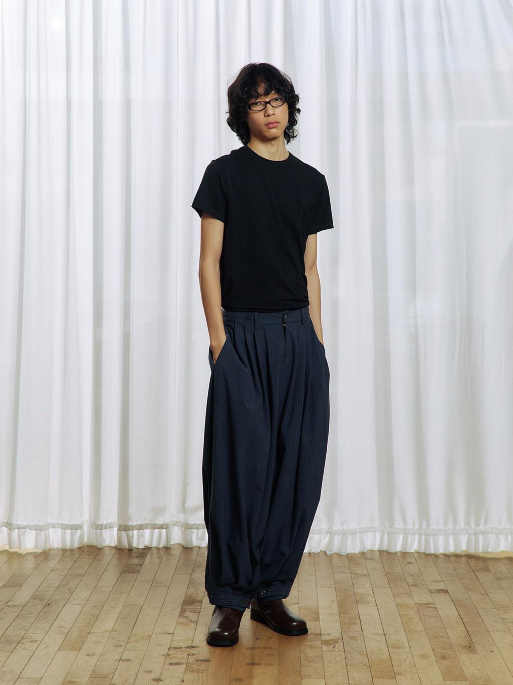 APRIORITY Striped Pleated Button Adjustable Women's Polyester Blend Harem Pants