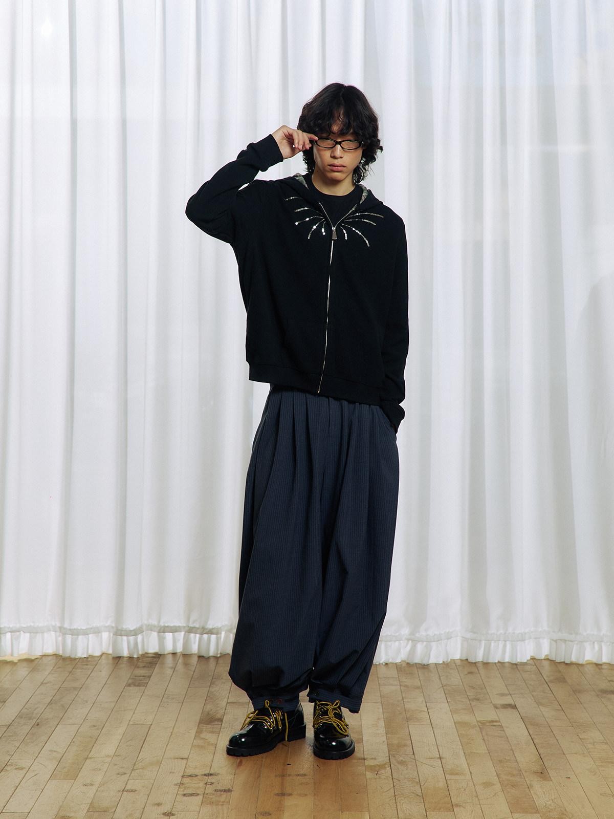 APRIORITY Striped Pleated Button Adjustable Women's Polyester Blend Harem Pants
