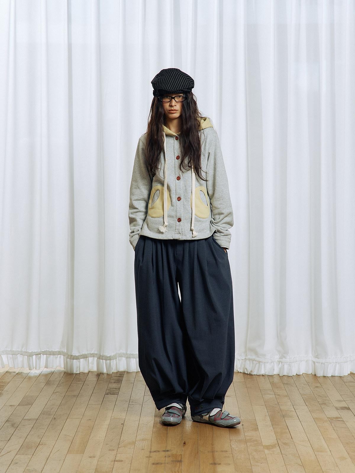 APRIORITY Striped Pleated Button Adjustable Women's Polyester Blend Harem Pants