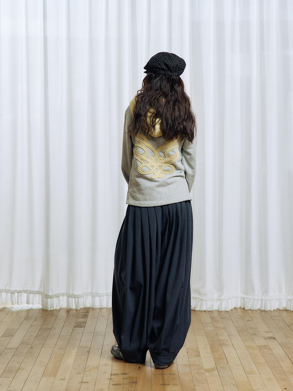 APRIORITY Striped Pleated Button Adjustable Women's Polyester Blend Harem Pants