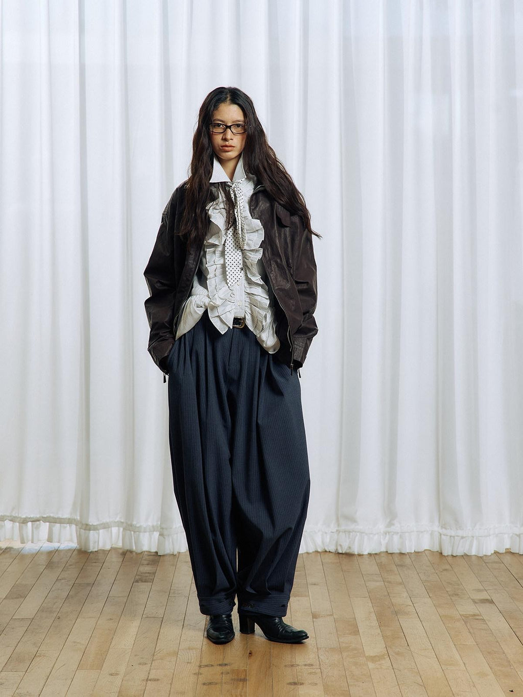 APRIORITY Striped Pleated Button Adjustable Women's Polyester Blend Harem Pants
