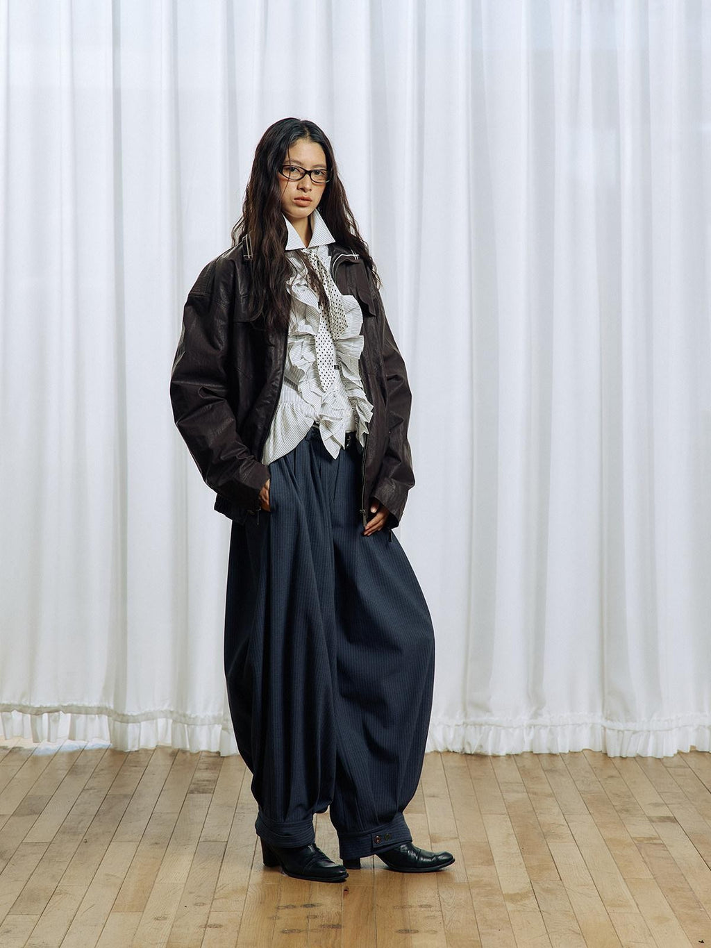 APRIORITY Striped Pleated Button Adjustable Women's Polyester Blend Harem Pants