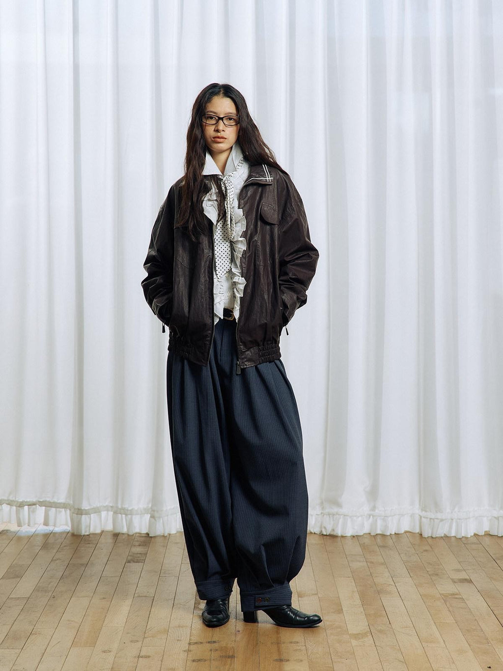 APRIORITY Striped Pleated Button Adjustable Women's Polyester Blend Harem Pants