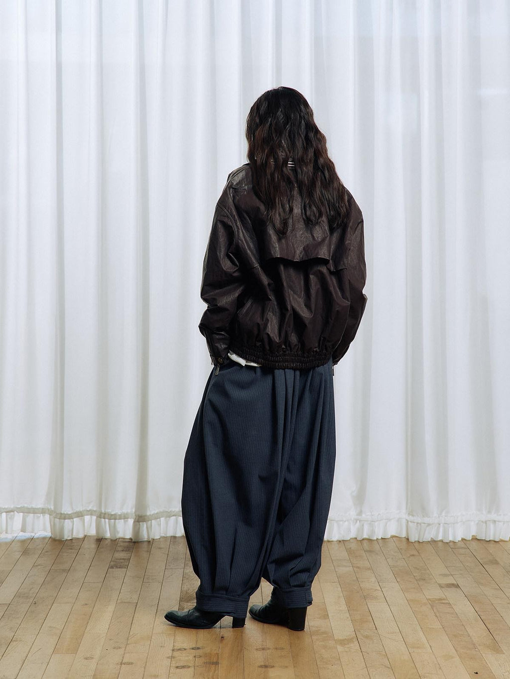 APRIORITY Striped Pleated Button Adjustable Women's Polyester Blend Harem Pants