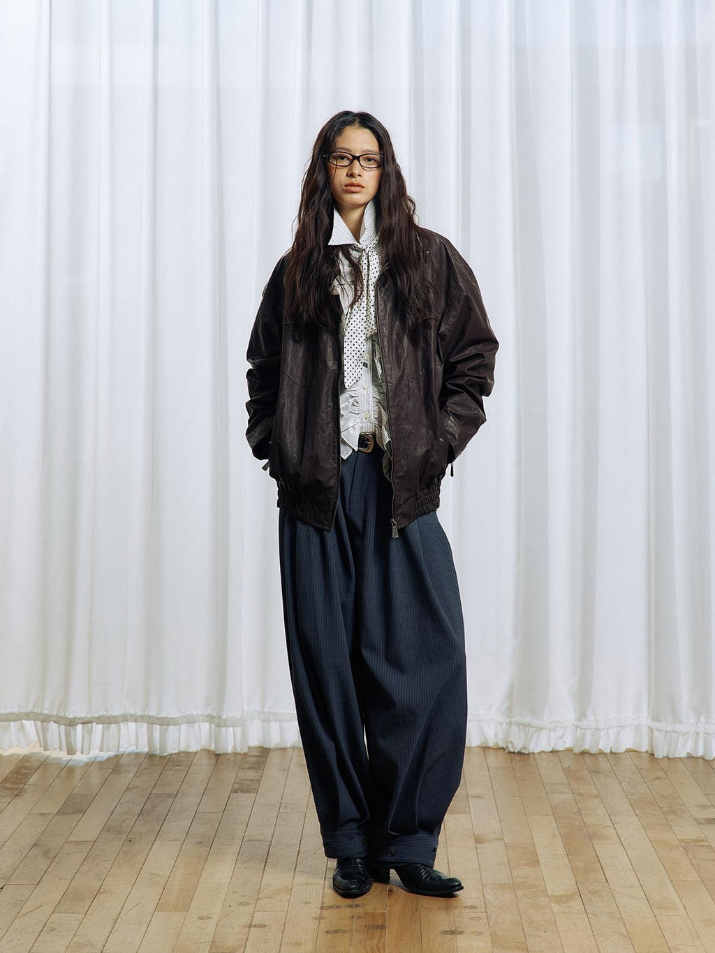 APRIORITY Striped Pleated Button Adjustable Women's Polyester Blend Harem Pants