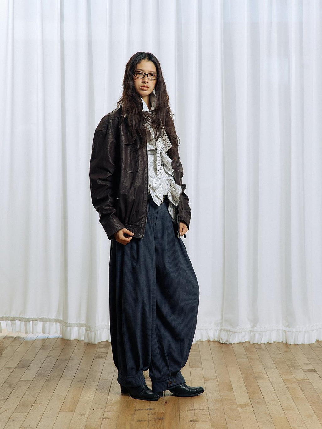 APRIORITY Striped Pleated Button Adjustable Women's Polyester Blend Harem Pants