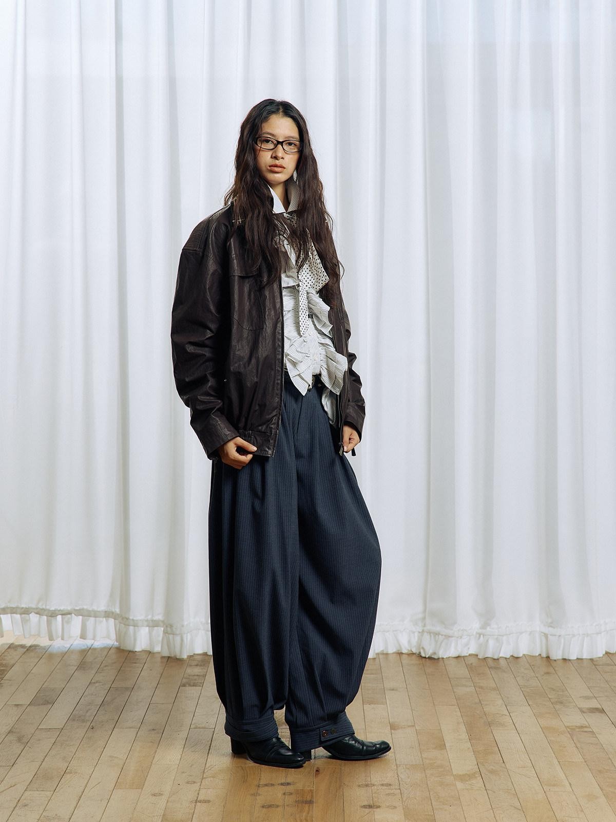 APRIORITY Striped Pleated Button Adjustable Women's Polyester Blend Harem Pants