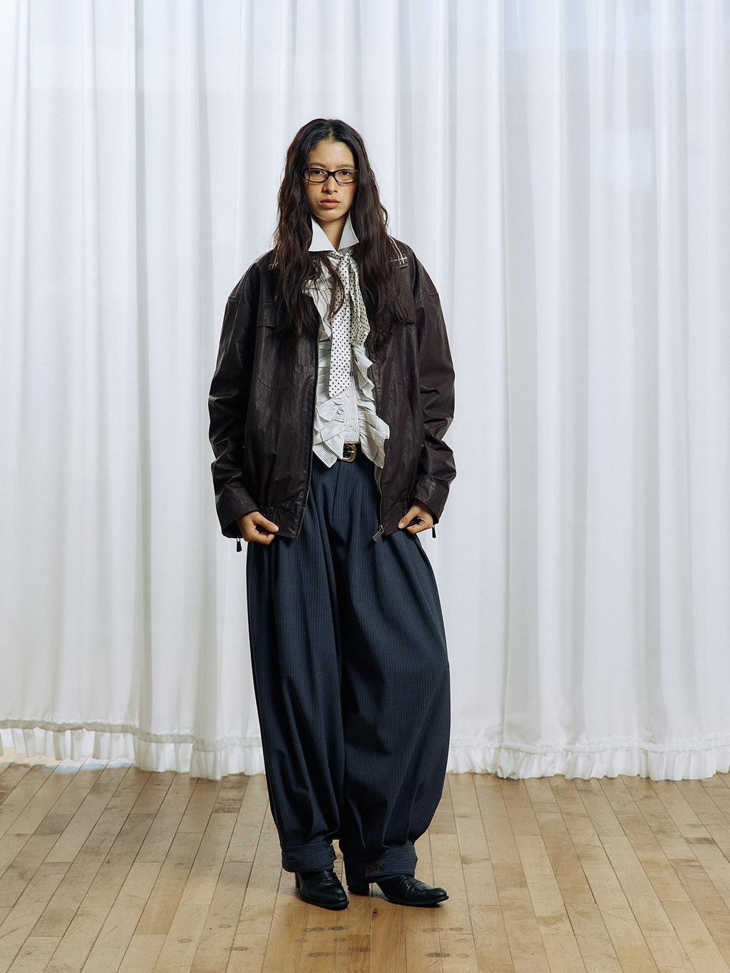 APRIORITY Striped Pleated Button Adjustable Women's Polyester Blend Harem Pants