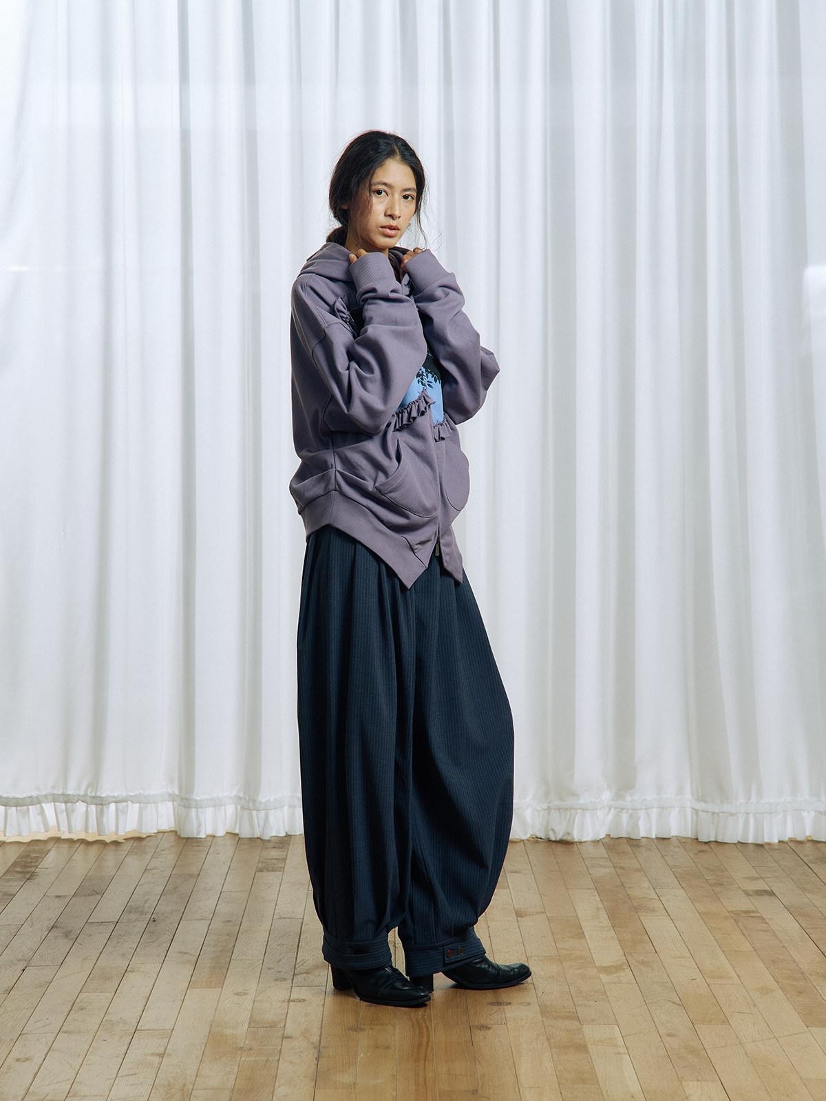 APRIORITY Striped Pleated Button Adjustable Women's Polyester Blend Harem Pants