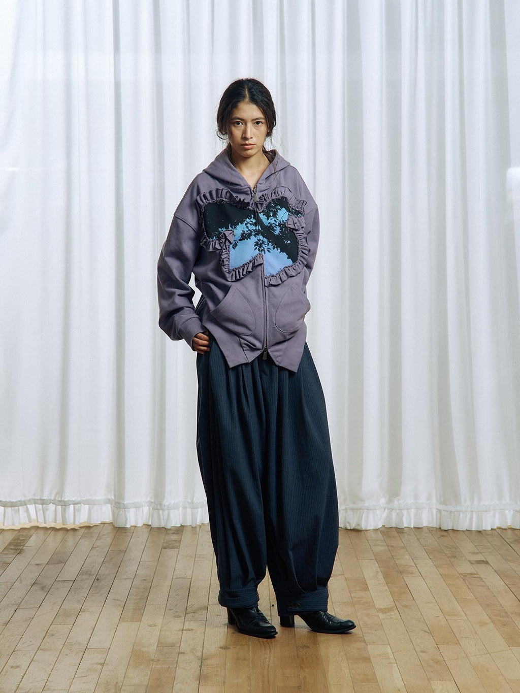 APRIORITY Striped Pleated Button Adjustable Women's Polyester Blend Harem Pants