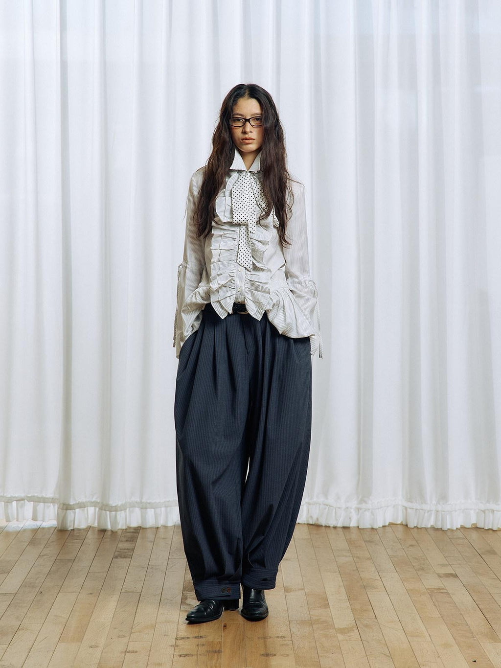APRIORITY Striped Pleated Button Adjustable Women's Polyester Blend Harem Pants