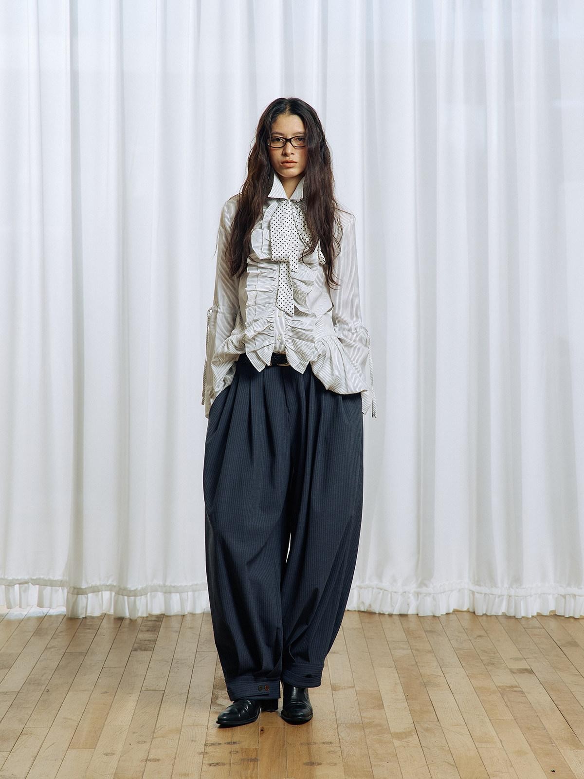 APRIORITY Striped Pleated Button Adjustable Women's Polyester Blend Harem Pants
