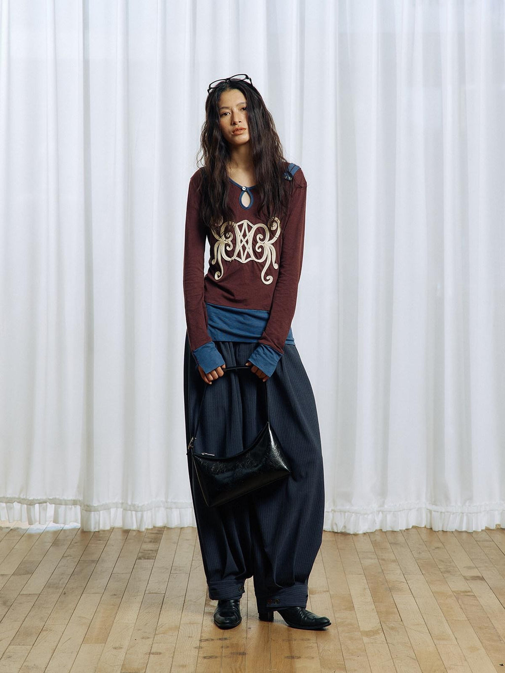 APRIORITY Striped Pleated Button Adjustable Women's Polyester Blend Harem Pants