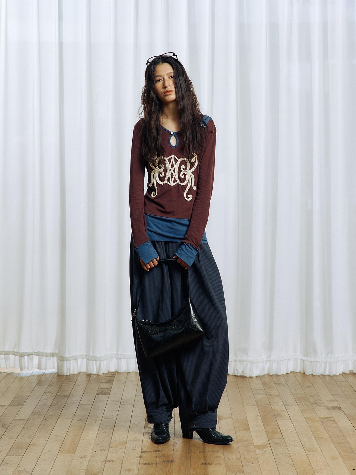 APRIORITY Striped Pleated Button Adjustable Women's Polyester Blend Harem Pants
